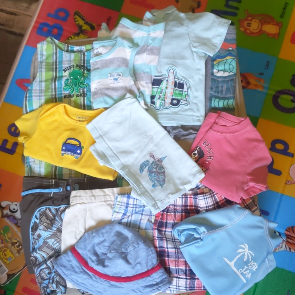 12 Piece Baby Boy Summer Lot + Sunhat